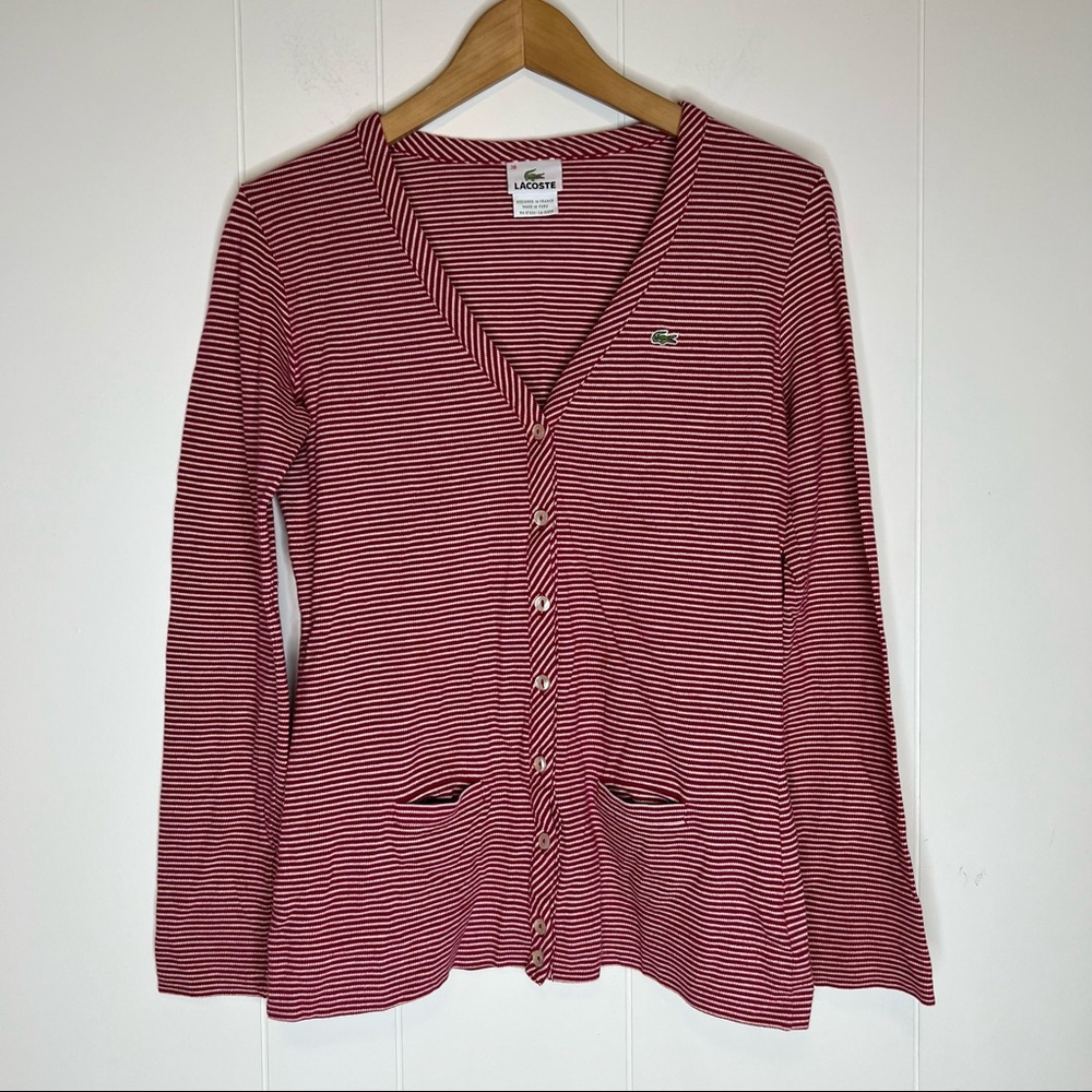 Lacoste Button Up Cardigan Stripe Swetaer Sz 38